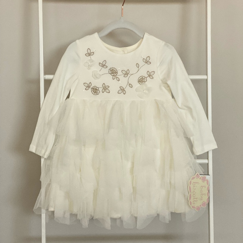 Baby Biscotti White Long Sleeve Tulle Dress – 24M – NWT